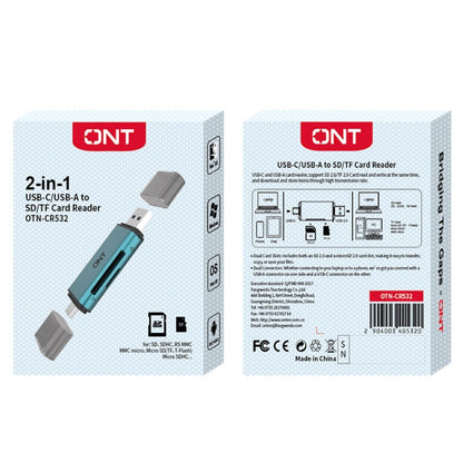 Onten CR532 2 in 1 USB-A / USB-C to SD2.0 / TF2.0 USB Card Reader, CR532