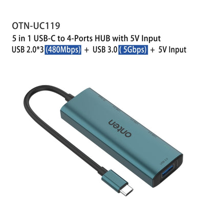 Onten UC119 5 in 1 USB-C / Type-C to USB 4-Ports USB HUB with 5V Input, UC119
