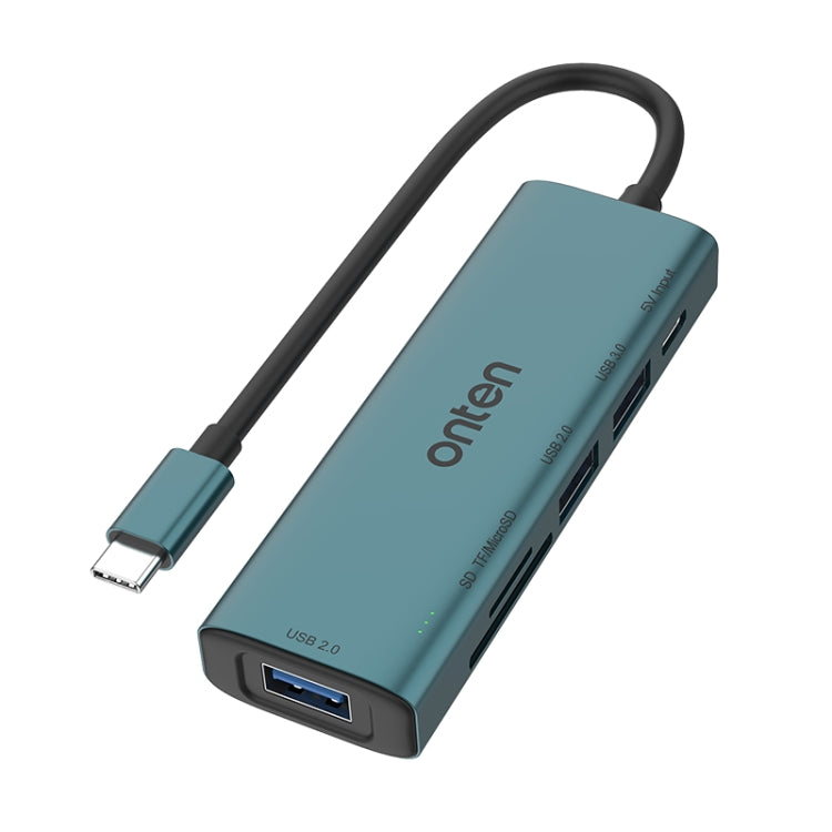 Onten UC120 6 in 1 USB-C to SD / TF Card Reader with 3-Ports USB HUB & 5V Input, UC120