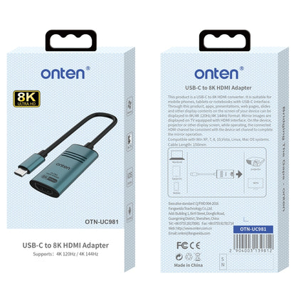 Onten UC981 8K 30Hz USB-C / Type-C to HDMI Video Converter Adapter, UC981