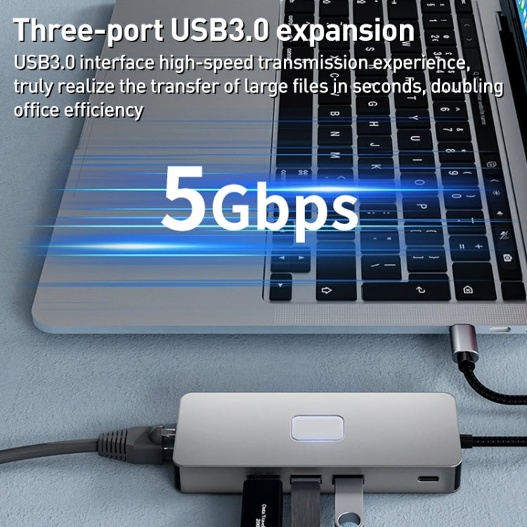 BYL-2401 8 in 1 Type-C to PD100W + USB3.0 + HDMI + DP + RJ45 HUB Docking Station, BYL-2401