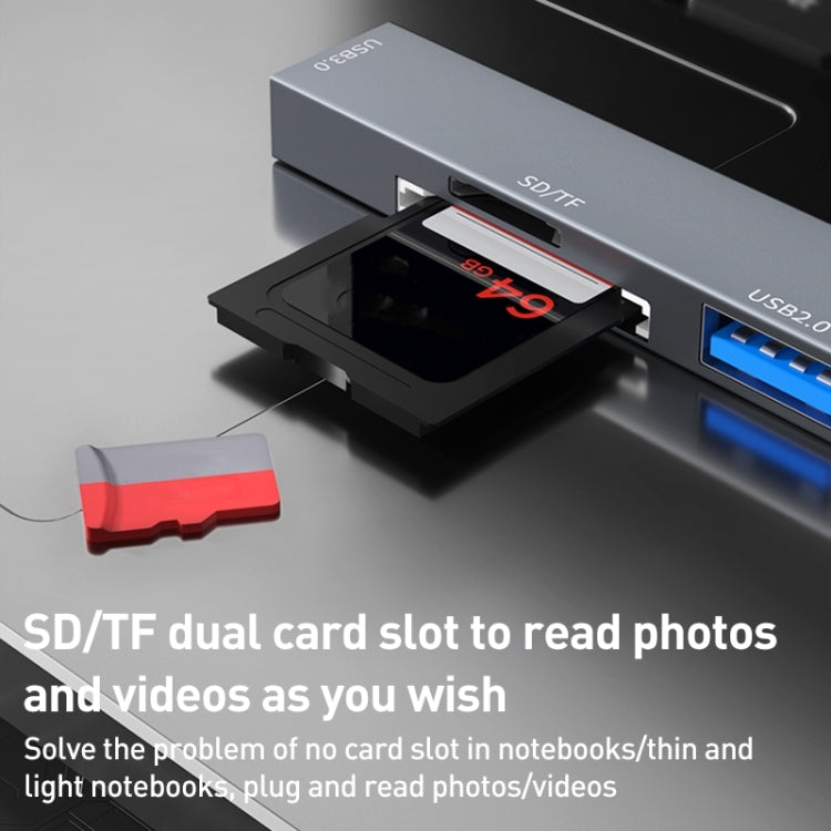 ADS-807D 6 in 1 USB + Type-C to PD100W + USB3.0/2.0 + SD/TF HUB Docking Station, ADS-807D