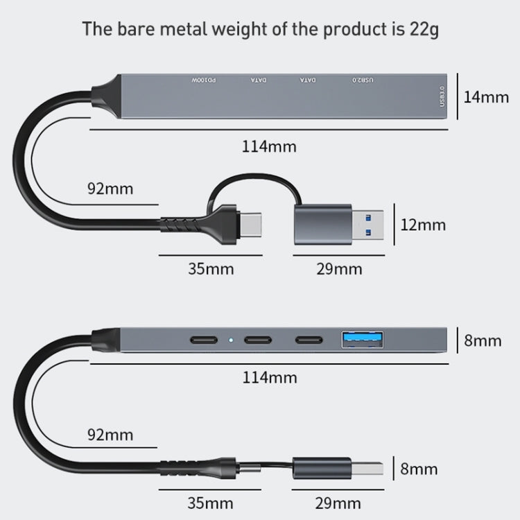 ADS-809D 5 in 1 USB + Type-C to PD100W + USB3.0/2.0 + Type-C HUB Docking Station, ADS-809D