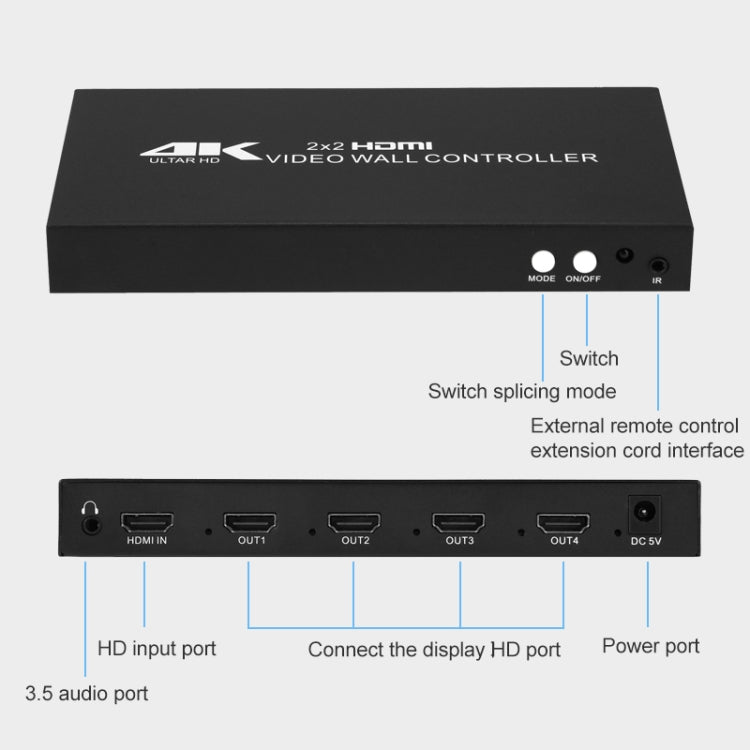 XP02 4K 2x2 HDMI Video Wall Controller Multi-screen Splicing Processor, XP02