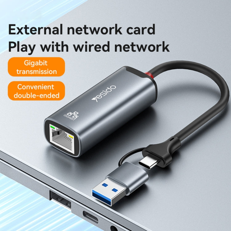 Yesido HB26 2 in 1 USB+USB-C/Type-C to Ethernet Adapter