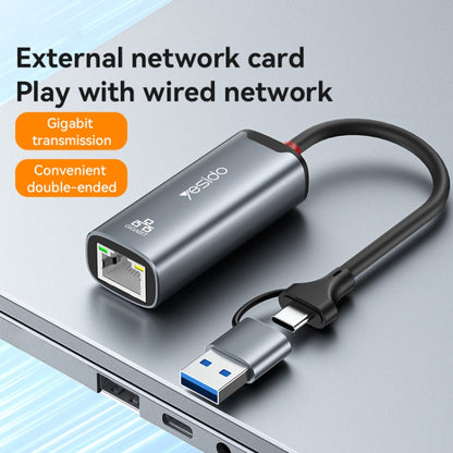Yesido HB26 2 in 1 USB+USB-C/Type-C to Ethernet Adapter
