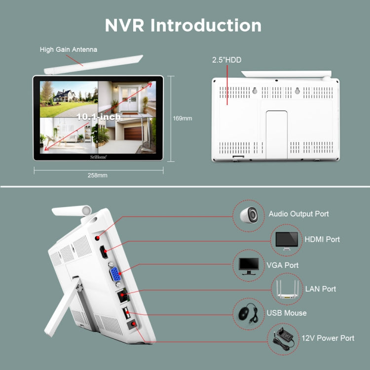 SriHome NVS010-IPC047 Ultra HD 4 Channel WiFi Network Video Recorder Set, NVS010-IPC047