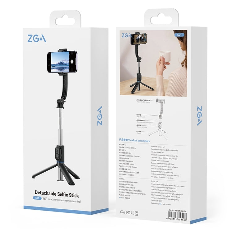 ZGA S01 Bluetooth Remote Control Detachable Tripod Selfie Stick, S01