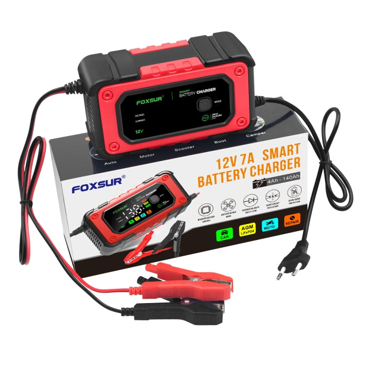FOXSUR 7A 12V Car / Motorcycle Smart Battery Charger, EU Plug, US Plug, UK Plug