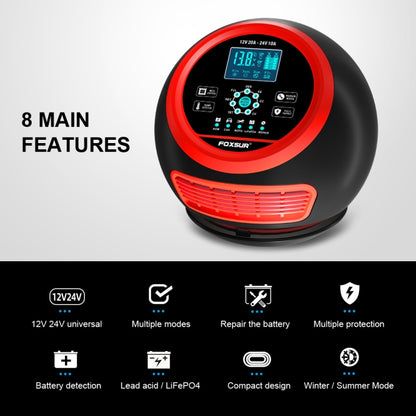 FOXSUR 20A 12V 24V Car / Motorcycle Smart Battery Charger, EU Plug, US Plug, UK Plug
