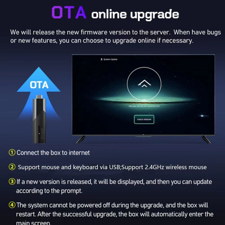 M98-Y10 Allwinner H618 Quad-Core ARM Cortex A53 6K HD Android TV Stick, 2GB+16GB