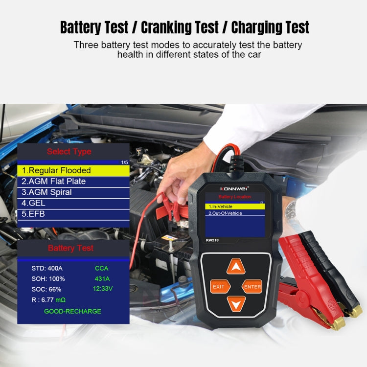 KONNWEI KW218 2.4 inch Color Screen Car Battery Tester, KW218