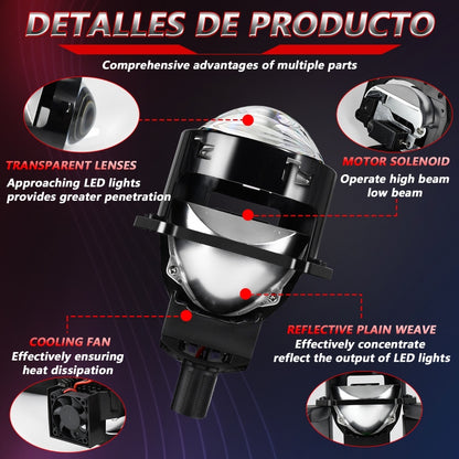 T01 1 Pair 3 inch Car Bifocal LED Lens Headlight, Left Driving, T01