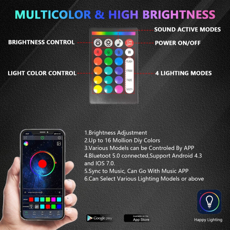 G6 RGB Colorful Car Chassis Light LED Music Atmosphere Light With 24-Button Remote Control, 8 in 1, 6 in 1, 4 in 1
