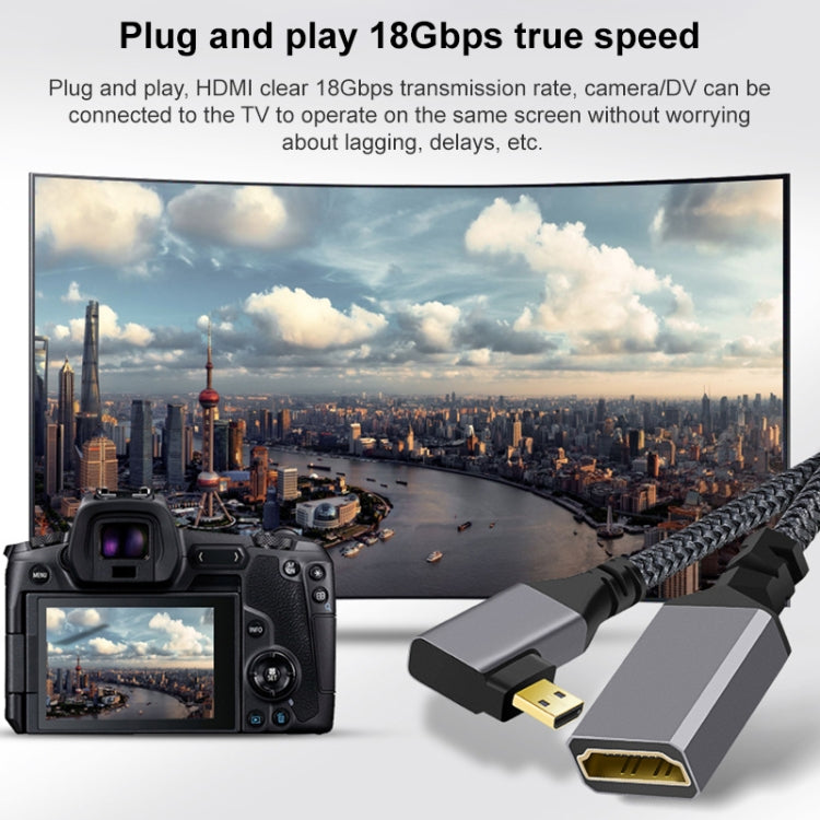 Micro HDMI Male Elbow to HDMI Female 4K UHD 18Gbps Connection Cable, 20cm