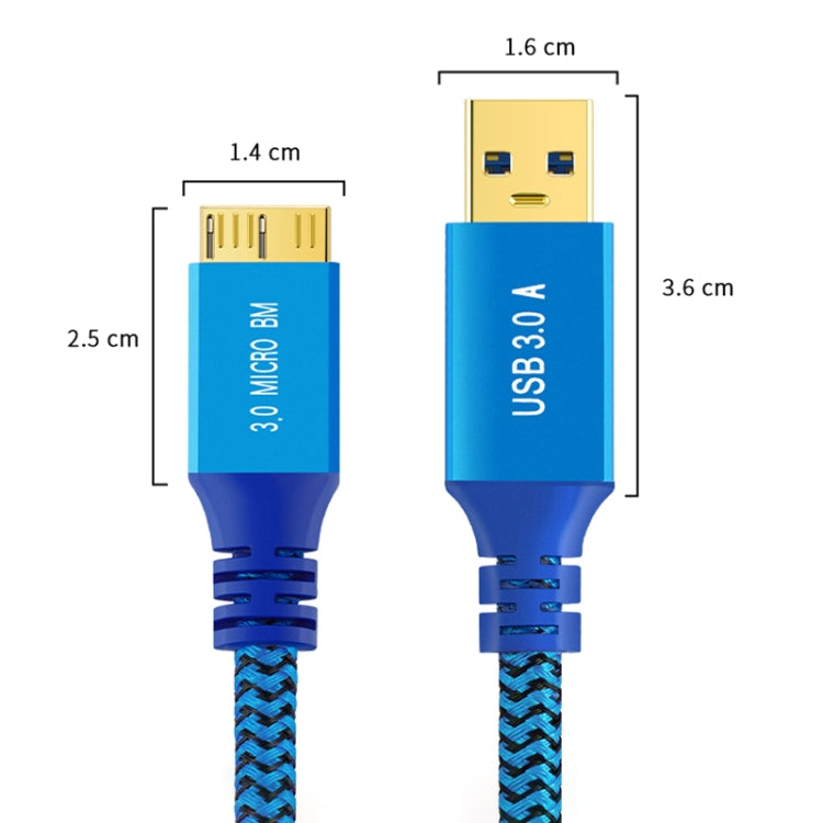 USB 3.0 Male To Micro USB 3.0 Male Braided Cable, 0.3m, 0.6m, 1m