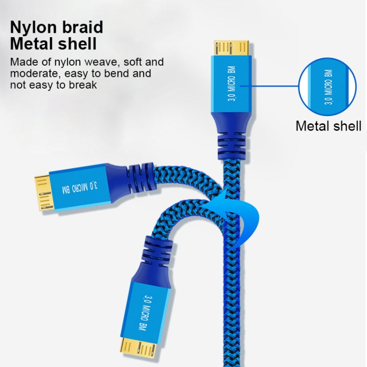 USB 3.0 Male To Micro USB 3.0 Male Braided Cable, 0.3m, 0.6m, 1m