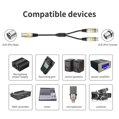 2055YMFF-05 XLR 3pin Male to Dual Female Audio Cable, Length: 50cm
