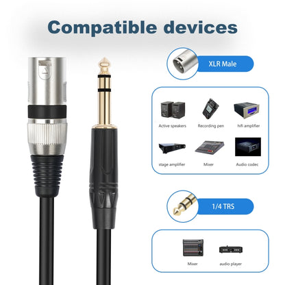TC145BK55 6.35mm 1/4 TRS Male to XLR 3pin Male Microphone Cable, 1m, 2m, 3m, 5m, 10m