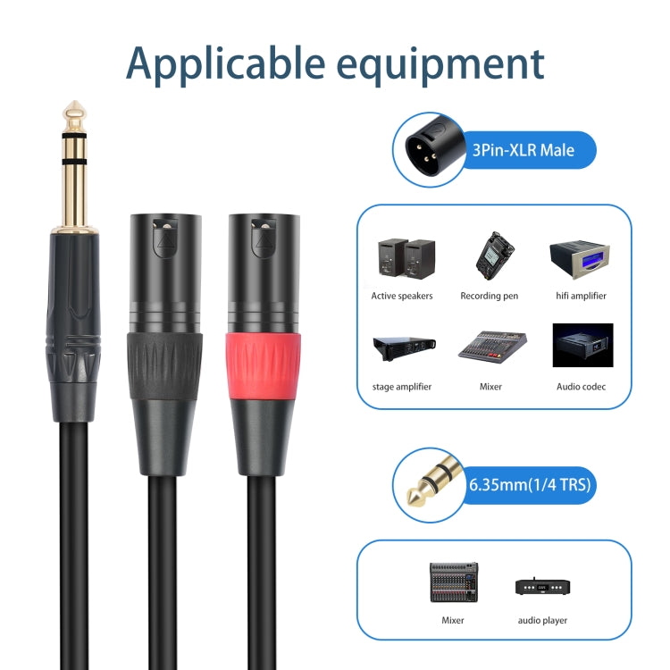 TC145YXK108RE-10 6.35mm 1/4 TRS Male to Dual XLR Male Audio Cable, 1m, 2m, 3m