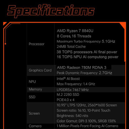 ONE-NETBOOK OneXPlayer X1 10.95 inch Handheld Game Console, Windows 11 AMD Ryzen 7 8840U, 32GB+1TB, 32GB+2TB, 64GB+4TB