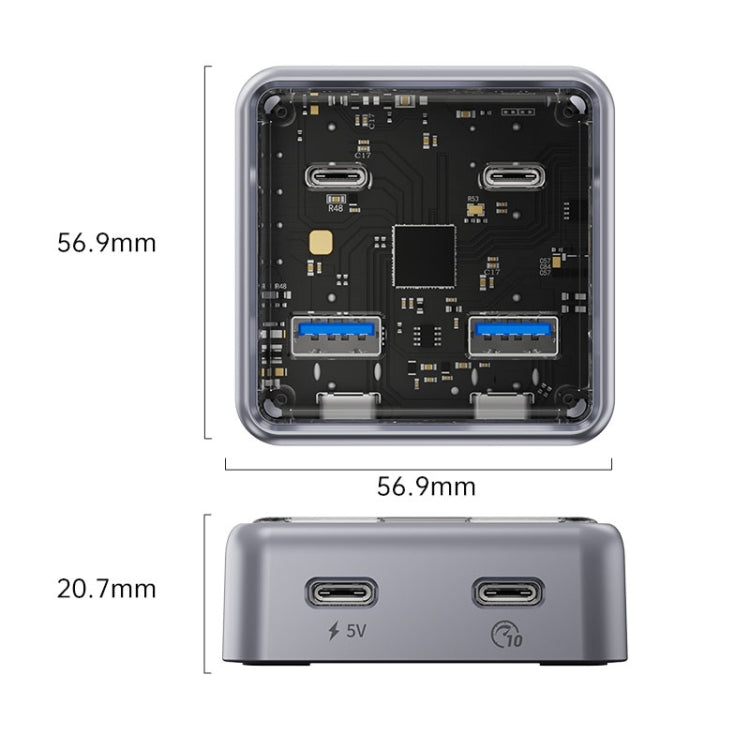 ORICO XHJ2U2C-G2 4-Port Compact Zinc Alloy USB 3.0 HUB Expand Converter, XHJ2U2C