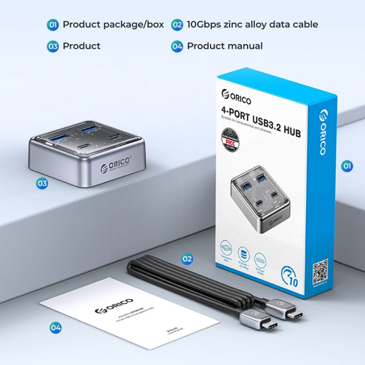 ORICO XHJ2U2C-G2 4-Port Compact Zinc Alloy USB 3.0 HUB Expand Converter, XHJ2U2C