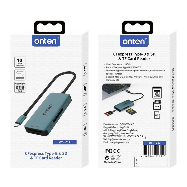 Onten C11 3 in 1 USB-C / Type-C to CFepress Type-B & SD & TF Card Reader, C11
