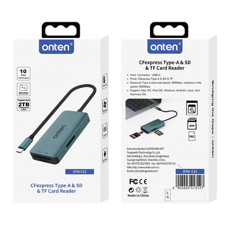 Onten C12 3 in 1 USB-C / Type-C to CFepress Type-A & SD & TF Card Reader, C12