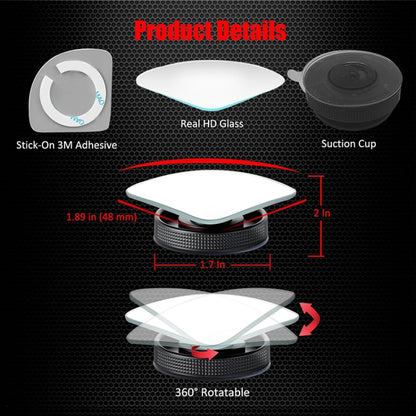 3R 3R-357 Car Suction Cup Auxiliary Side View Mirror Round Blind Spot Mirror, 3R-357