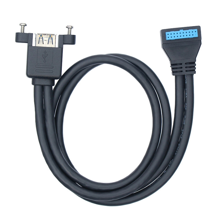 Double USB 3.0 with Fixed Screw Hole to 20 Pin Elbow Extension Cable, Black
