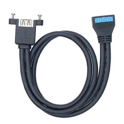 Double USB 3.0 with Fixed Screw Hole to 20 Pin Elbow Extension Cable, Black