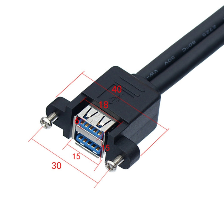Double USB 3.0 with Fixed Screw Hole to 20 Pin Elbow Extension Cable, Black