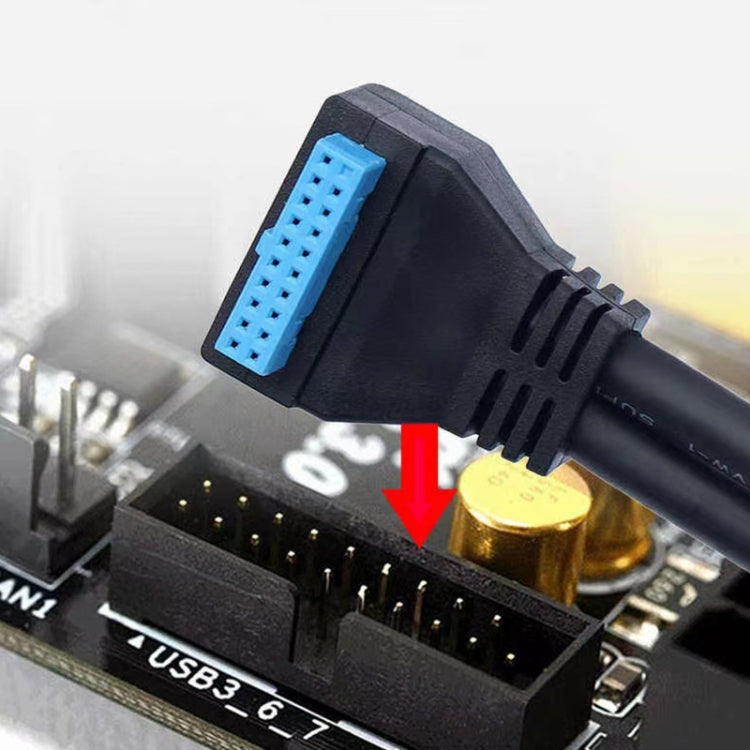 Double USB 3.0 with Fixed Screw Hole to 20 Pin Elbow Extension Cable, Black