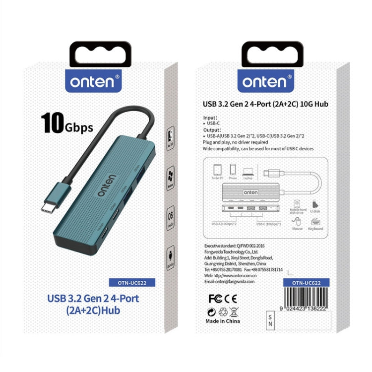 Onten UC622 10Gbps USB-C / Type-C to 2 x USB + 2 x USB-C / Type-C 4 in 1 HUB Docking Station, UC622
