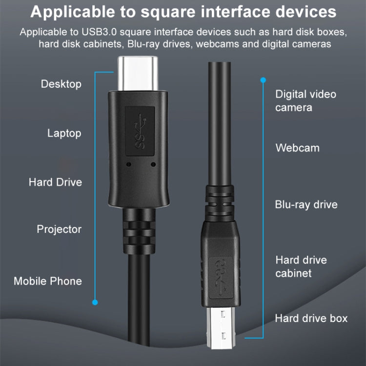 USB-C / Type-C3.1 to USB3.0 Male Square Port Printer Extension Data Cable, Type-C3.1 to USB3.0 Male, 1m