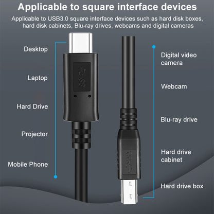 USB-C / Type-C3.1 to USB3.0 Male Square Port Printer Extension Data Cable, Type-C3.1 to USB3.0 Male, 1m