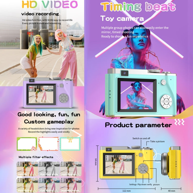 LK003 2.4 inch Dual-lens 4K HD CCD Camera Retro Kids Camera, LK003
