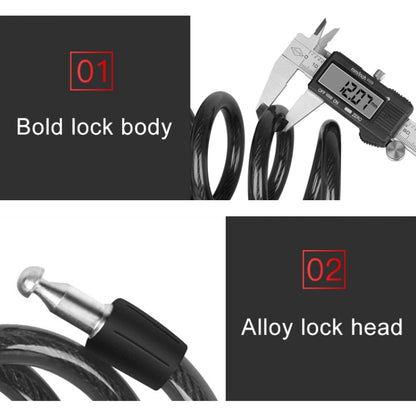 Bicycle Portable Anti-theft Lock Steel Cable Lock with Lock Frame, B Style 120cm Black