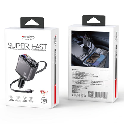 Yesido Y63 4 in 1 117W USB-C / Type-C+USB Multifunctional Retractable Dual Line Digital Display Car Fast Charger