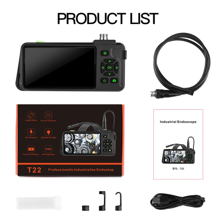 T22 4.5 inch IPS Color Screen 5.5mm Single Camera Hard Cable Industrial Endoscope, 1m, 2m, 3.5m, 5m, 10m