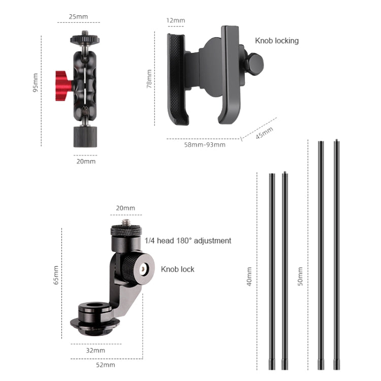 Bicycle Handlebar Holder, Pea Clip Phone Clamp Set, Pea Clip Phone Clamp 40cm Rod Set, Pea Clip Phone Clamp 50cm Rod Set, Pea Clip Adapter 40cm Rod Set, Pea Clip Adapter 50cm Rod Set, Pea Clip Adapter Set, Stem Bracket 40cm Rod Set...