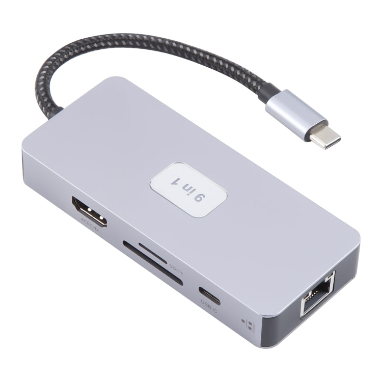 BYL-2318 9 in 1 USB-C / Type-C to USB3.0+Type-C+1000M Ethernet+HDTV+SD / TF Dual Card Slot Docking Station, BYL-2318