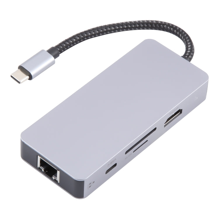 BYL-2318 9 in 1 USB-C / Type-C to USB3.0+Type-C+1000M Ethernet+HDTV+SD / TF Dual Card Slot Docking Station, BYL-2318
