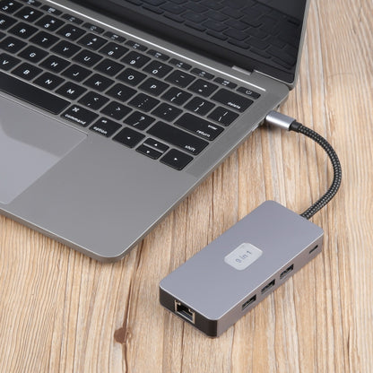 BYL-2318 9 in 1 USB-C / Type-C to USB3.0+Type-C+1000M Ethernet+HDTV+SD / TF Dual Card Slot Docking Station, BYL-2318