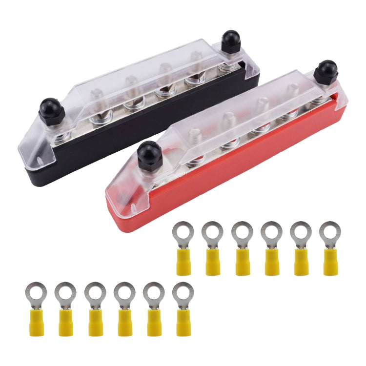 Pair 6 Way 48V 150A M6 Power Distribution Block Terminal Studs with 12pcs Terminals, CP-4428