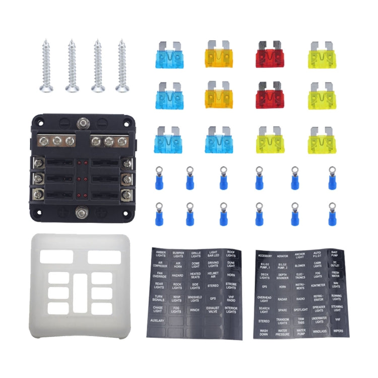 6 Way Fuse Block with 24pcs Fuses and 12pcs Terminals, 6 Way with 24pcs Terminals