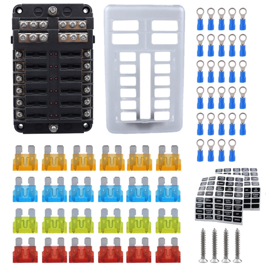 12 Way Fuse Block with 24pcs Fuses and 24pcs Terminals, 12 Way with 24pcs Terminals
