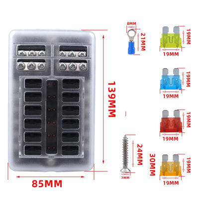 12 Way Fuse Block with 24pcs Fuses and 24pcs Terminals, 12 Way with 24pcs Terminals