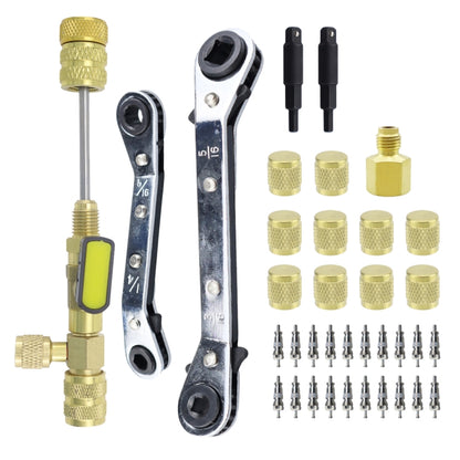 36pcs / Set T6 Air Conditioning Valve Core Remover Installer Tool with Dual Size SAE 1/4 and 5/16 Ports, 36pcs / Set